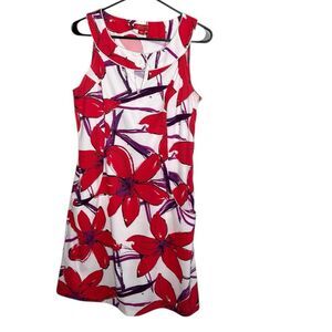 Signature by Sangria Floral Dress White Red Sleeveless Size 10